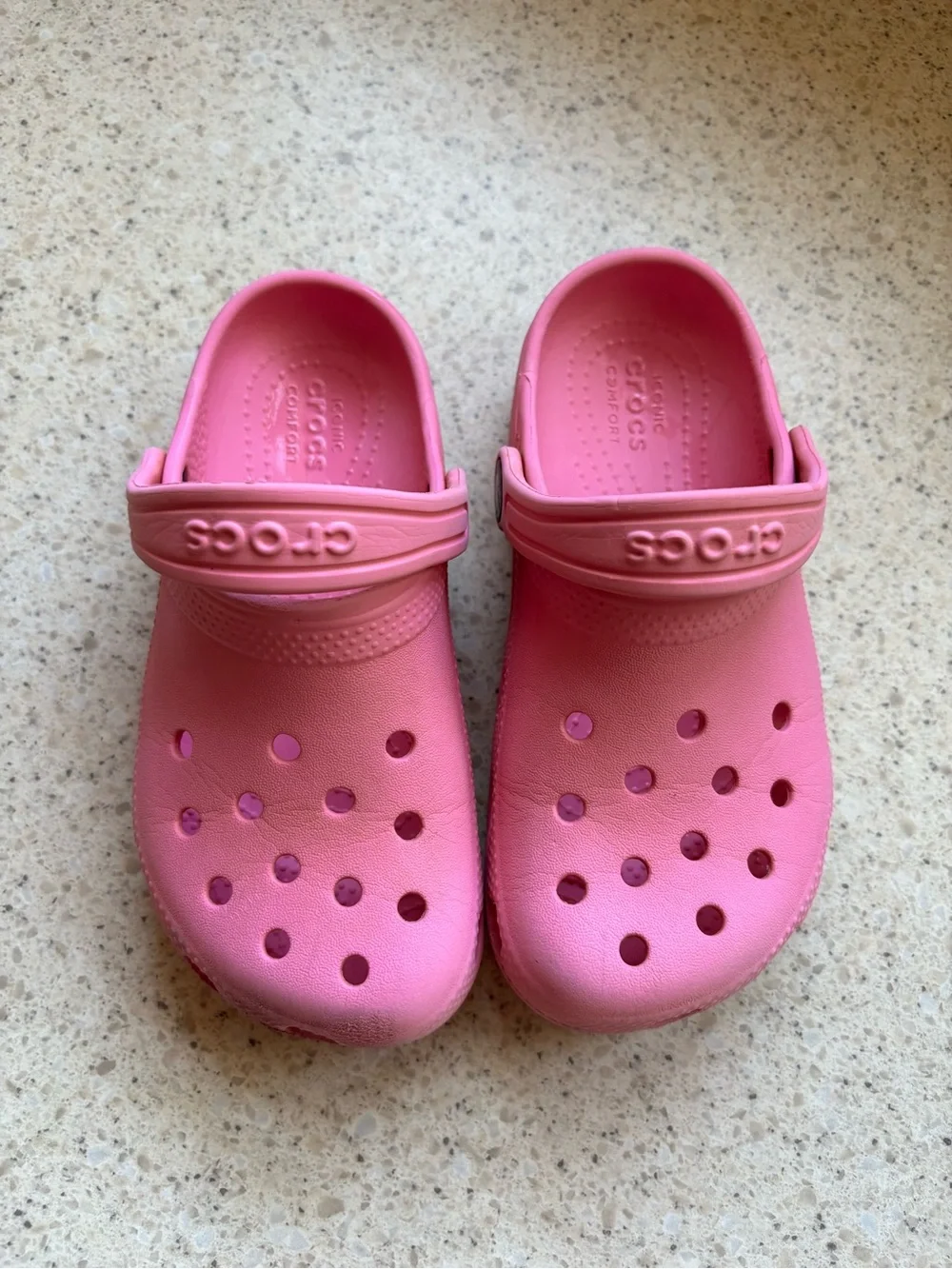 CROCS - Kids Pink Classic Croc Clogs - Slip-On Shoes w/ Heal Strap Girl Size 12